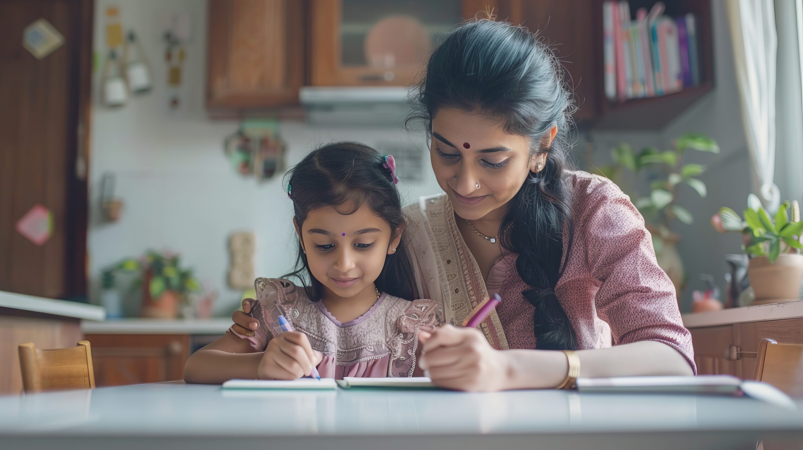 indian-mother-helping-her-girl-with-writing